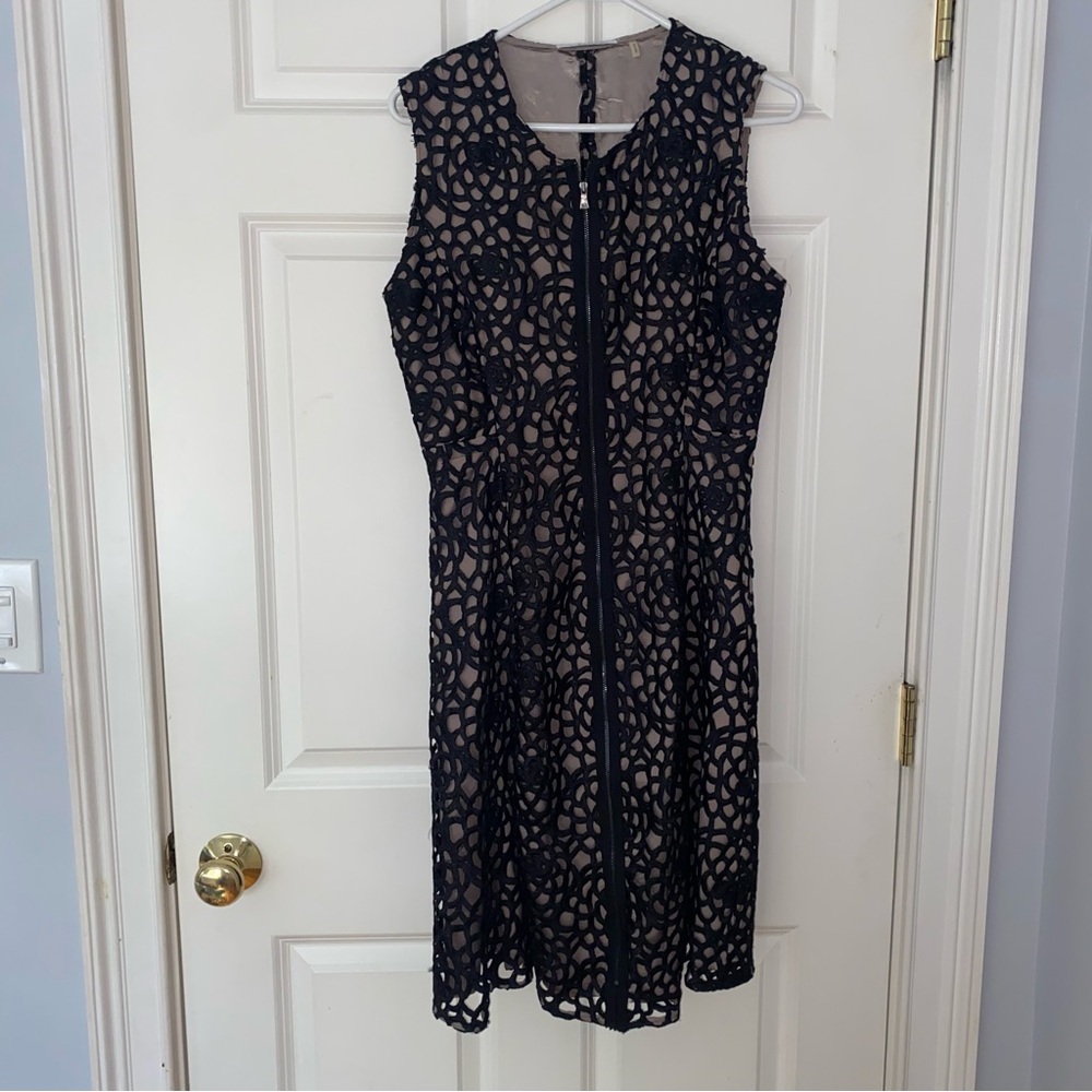 T Tahari Black Lace Overlay Midi Dress
